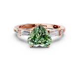 Rose gold Fancy Green Heart  Cut Diamond Ring with Baguette Side Stones, Channel Set Band, and Four-Prong Setting
