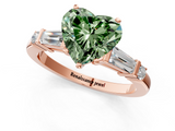 Rose gold Fancy Green Heart  Cut Diamond Ring with Baguette Side Stones, Channel Set Band, and Four-Prong Setting_1