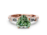 Rose gold Fancy Green Heart  Cut Diamond Ring with Baguette Side Stones, Channel Set Band, and Four-Prong Setting_24