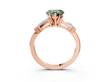Rose gold Fancy Green Heart  Cut Diamond Ring with Baguette Side Stones, Channel Set Band, and Four-Prong Setting_3