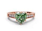 Rose gold Fancy Green Heart Cut Diamond Ring with Milgrain Pavé Band and Four-Prong Setting_21