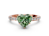 Rose gold Fancy Green Heart  Cut Diamond Ring with Pavé Band and Four-Prong Setting