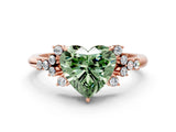 Rose gold Fancy Green Heart Cut Diamond Ring with Side Stones and Four-Prong Setting_58