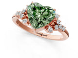 Rose gold Fancy Green Heart Cut Diamond Ring with Side Stones and Four-Prong Setting_59