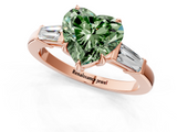 Rose gold Fancy Green Heart  Cut Diamond Ring with Tapered Baguette Side Stones in Four-Prong Setting_1