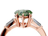 Rose gold Fancy Green Heart  Cut Diamond Ring with Tapered Baguette Side Stones in Four-Prong Setting_4