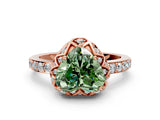 Rose gold Fancy Green Heart Cut Diamond Scalloped Halo Engagement Ring with Round Shared Prong Band_12