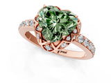 Rose gold Fancy Green Heart Cut Diamond Scalloped Halo Engagement Ring with Round Shared Prong Band_13