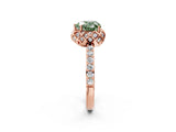 Rose gold Fancy Green Heart Cut Diamond Scalloped Halo Engagement Ring with Round Shared Prong Band_14
