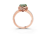 Rose gold Fancy Green Heart Cut Diamond Scalloped Halo Engagement Ring with Round Shared Prong Band_15