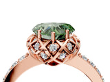 Rose gold Fancy Green Heart Cut Diamond Scalloped Halo Engagement Ring with Round Shared Prong Band_16