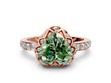 Rose gold Fancy Green Heart Cut Diamond Scalloped Halo Engagement Ring with Round Shared Prong Band_24