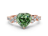 Rose gold Fancy Green Heart Cut Diamond Scattered Round Accent Ring with Prong Setting_12