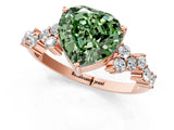 Rose gold Fancy Green Heart Cut Diamond Scattered Round Accent Ring with Prong Setting_13
