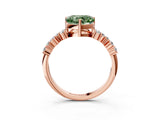 Rose gold Fancy Green Heart Cut Diamond Scattered Round Accent Ring with Prong Setting_15