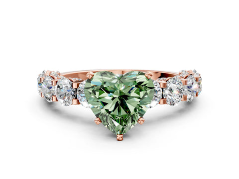 Rose gold Fancy Green Heart Cut Diamond Side Stone Engagement Ring with Four-Prong Setting_24