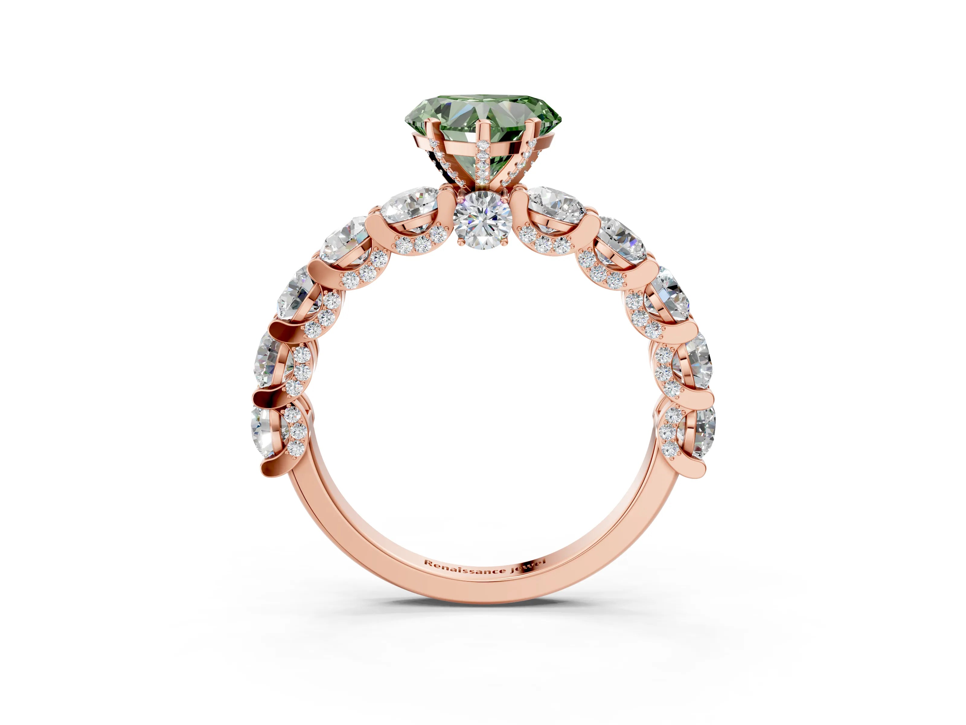 Rose gold Fancy Green Heart Cut Diamond Side Stone Engagement Ring with Four-Prong Setting_27