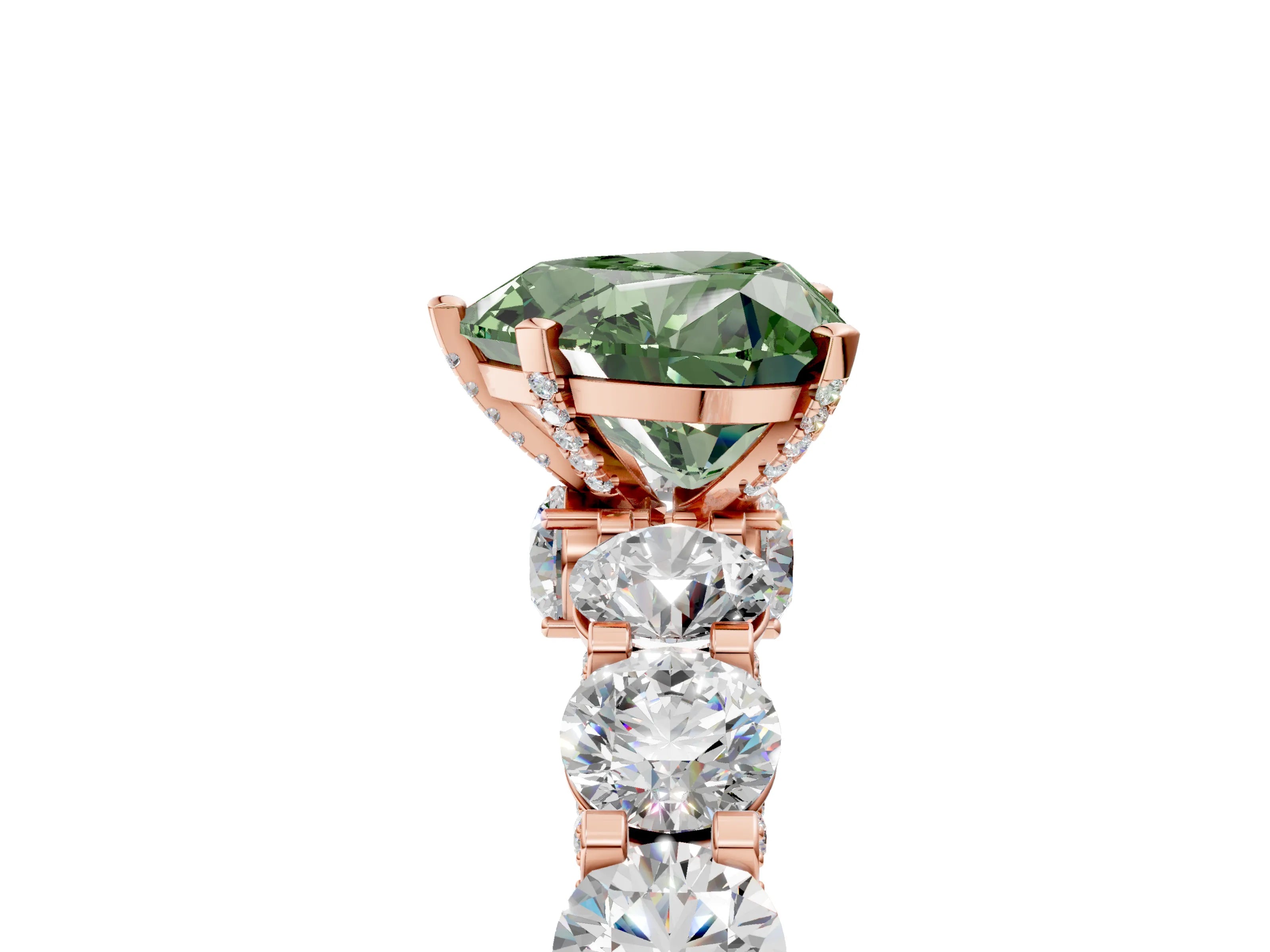 Rose gold Fancy Green Heart Cut Diamond Side Stone Engagement Ring with Four-Prong Setting_29