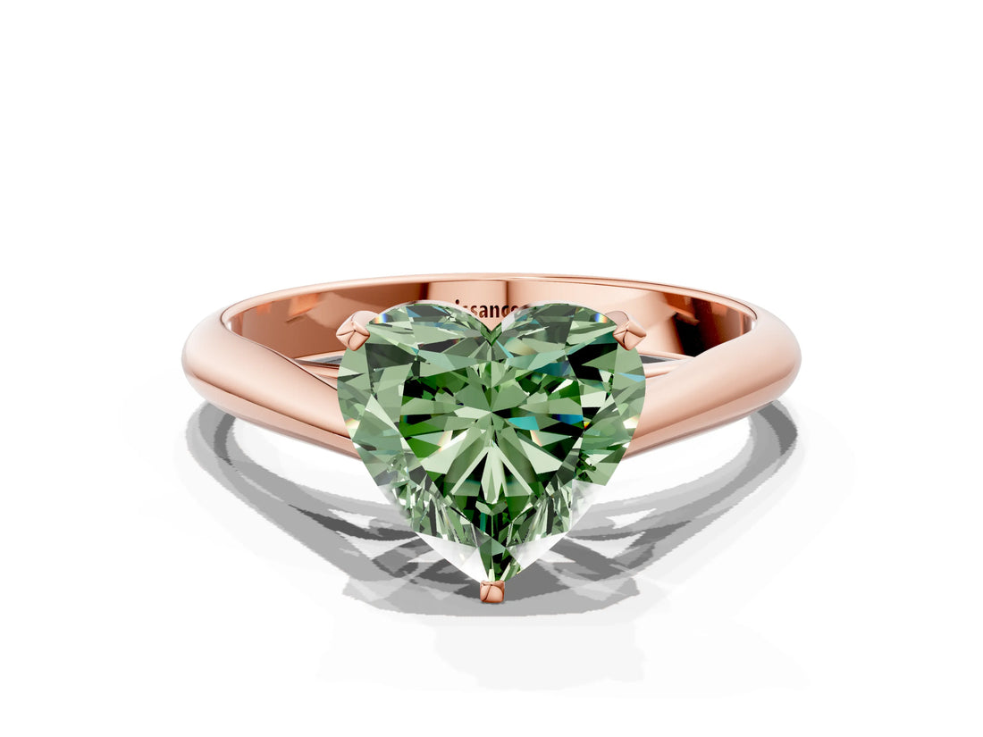 Rose gold Fancy Green Heart Cut Diamond Solitaire Engagement Ring with Cathedral Setting and Four-Prong Mount_90