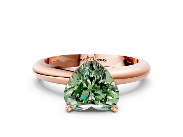 Rose gold Fancy Green Heart Cut Diamond Solitaire Engagement Ring with Round Band and Four-Prong Setting