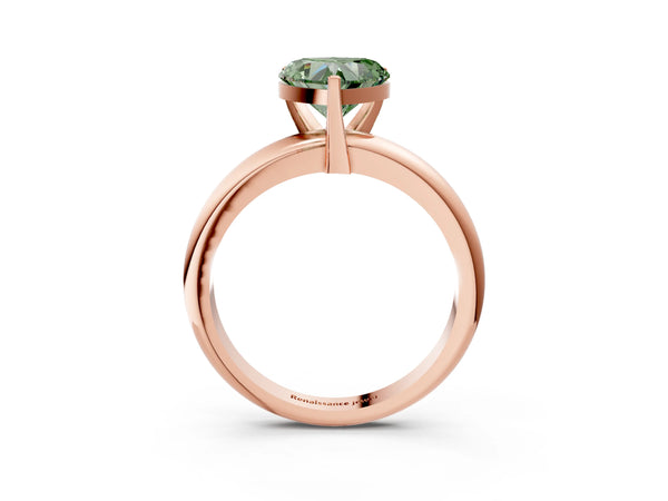 Rose gold Fancy Green Heart Cut Diamond Solitaire Engagement Ring with Round Band and Four-Prong Setting