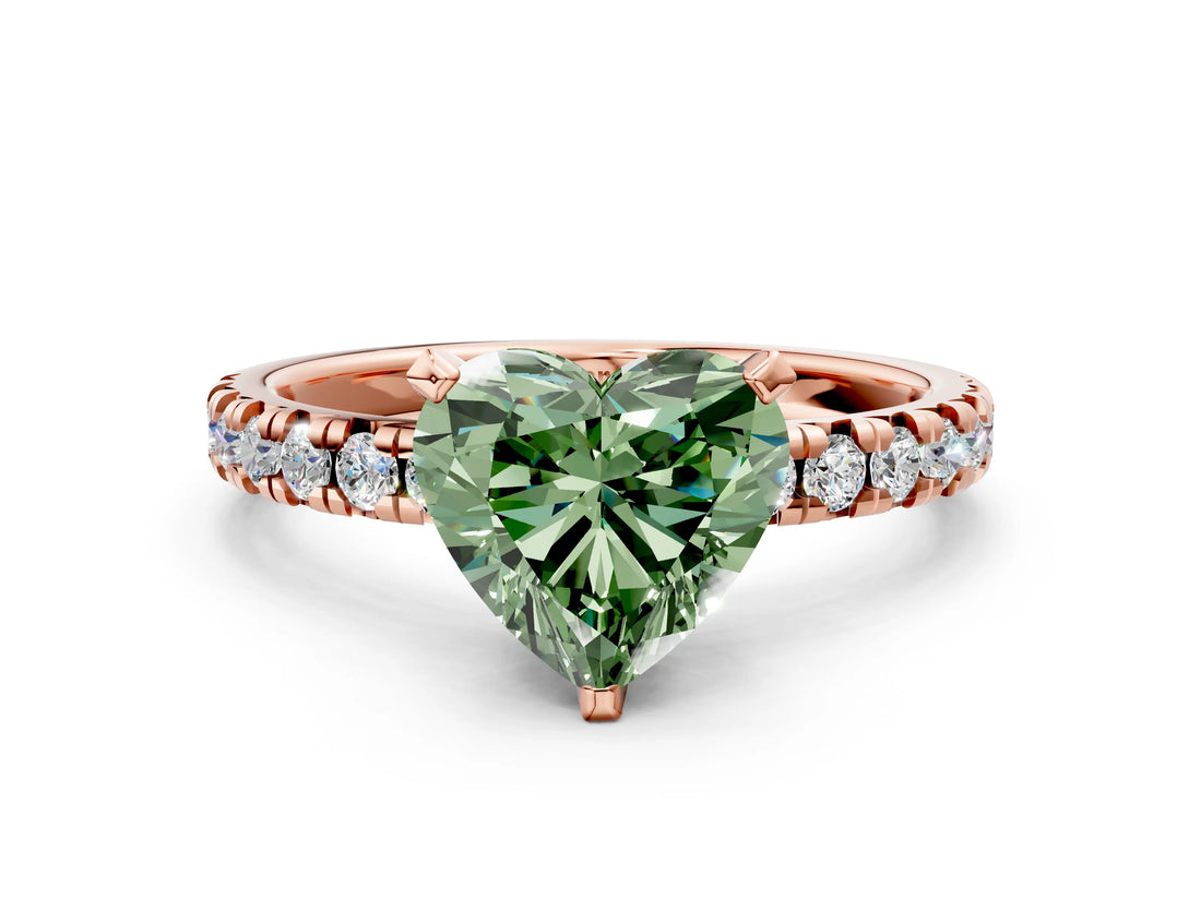 Rose gold Fancy Green Heart Cut Diamond Solitaire Pavé Engagement Ring with Round Band and Prong Setting_72