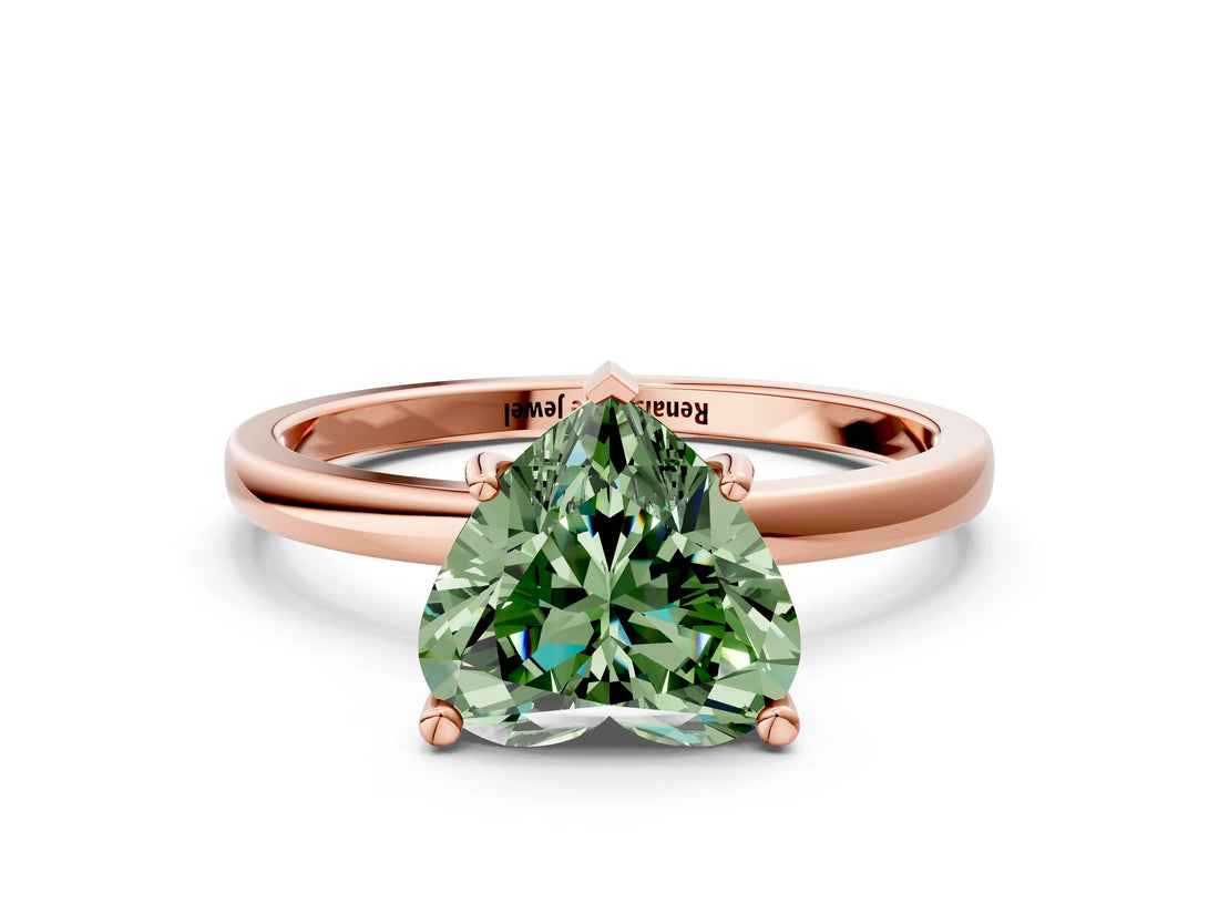 Rose gold Fancy Green Heart Cut Diamond Solitaire Ring with Classic Band and Four-Prong Setting