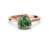Rose gold Fancy Green Heart Cut Diamond Solitaire Ring with Flower Prong Setting and Classic Band_12