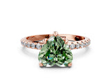 Rose gold Fancy Green Heart Cut Diamond Solitaire Ring with Four-Prong Setting and Pavé Band_3