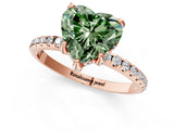 Rose gold Fancy Green Heart Cut Diamond Solitaire Ring with Four-Prong Setting and Pavé Band_4