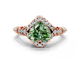 Rose gold Fancy Green Heart Cut Diamond Solitaire Ring with Hidden Halo and Pavé Band_27