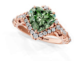 Rose gold Fancy Green Heart Cut Diamond Solitaire Ring with Hidden Halo and Pavé Band_28