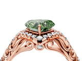 Rose gold Fancy Green Heart Cut Diamond Solitaire Ring with Hidden Halo and Pavé Band_31