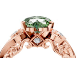 Rose gold Fancy Green Heart Cut Diamond Solitaire Ring with Milgrain Pavé Band and Four-Prong Setting_21