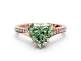 Rose gold Fancy Green Heart Cut Diamond Solitaire Ring with Pavé Band and Prong Setting_12