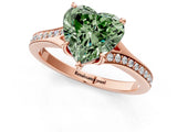 Rose gold Fancy Green Heart Cut Diamond Solitaire Ring with Pavé Band and Prong Setting_13