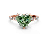 Rose gold Fancy Green Heart Cut Diamond Solitaire Ring with Pave Band and Four Prong Setting_17