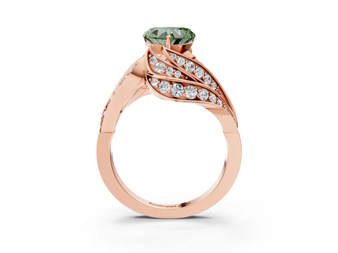 Rose gold Fancy Green Heart Cut Diamond Solitaire Ring with Prong Setting and Twisted Pavé Band_3