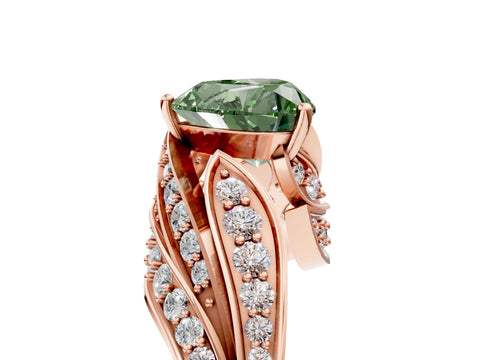 Rose gold Fancy Green Heart Cut Diamond Solitaire Ring with Prong Setting and Twisted Pavé Band_5