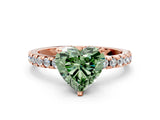 Rose gold Fancy Green Heart Cut Diamond Solitaire Ring with Round  Pavé Band and Four-Prong Setting_22