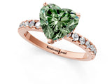 Rose gold Fancy Green Heart Cut Diamond Solitaire Ring with Round  Pavé Band and Four-Prong Setting_23