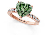 Rose gold Fancy Green Heart Cut Diamond Solitaire Ring with Round  Pavé Band and Four-Prong Setting_37