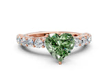 Rose gold Fancy Green Heart Cut Diamond Solitaire Ring with Shared Prong Pavé Band and Four-Prong Setting_29
