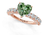 Rose gold Fancy Green Heart Cut Diamond Solitaire Ring with Shared Prong Pavé Band and Four-Prong Setting_30