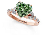 Rose gold Fancy Green Heart Cut Diamond Solitaire Ring with Side Stones and Four-Prong Setting_18