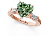 Rose gold Fancy Green Heart  Cut Diamond Solitaire Ring with Tapered Baguette Accents and Four-Prong Setting_1