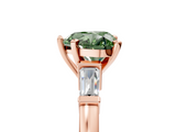 Rose gold Fancy Green Heart  Cut Diamond Solitaire Ring with Tapered Baguette Accents and Four-Prong Setting_5