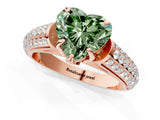 Rose gold Fancy Green Heart Cut Diamond Solitaire Ring with Three-Row Pavé Band and Four-Prong Setting_18