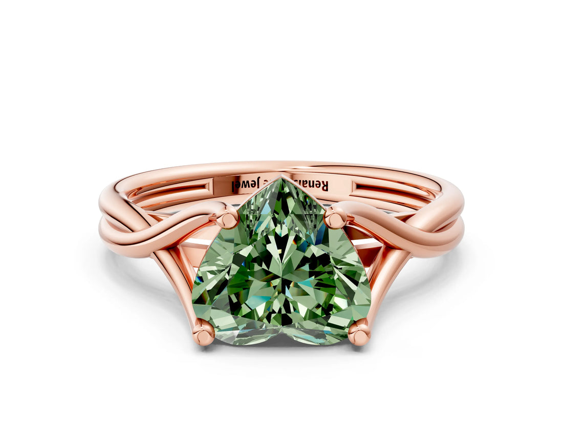 Rose gold Fancy Green Heart Cut Diamond Solitaire Twist Band Prong Setting Ring_67
