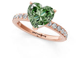 Rose gold Fancy Green Heart  Cut Diamond Solitaire with Pave Band and Four-Prong Setting 1